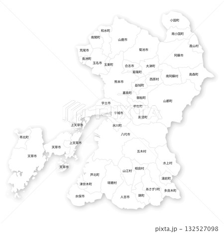 熊本県と市町村の白地図 熊本県と市町村の白地図 132527098