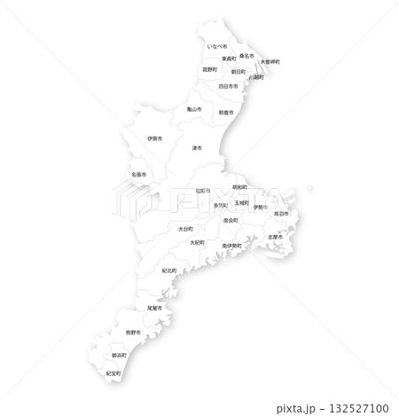 三重県と市町村の白地図 三重県と市町村の白地図 132527100