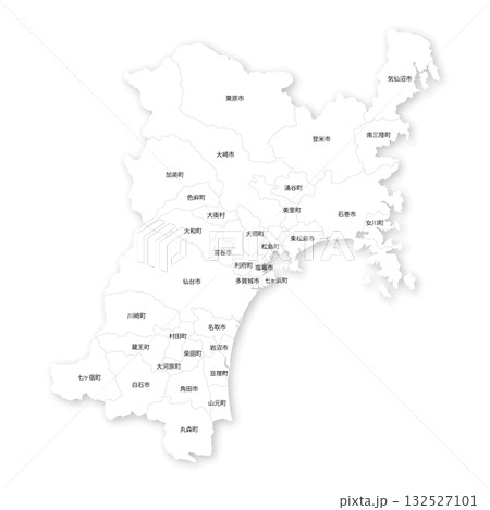 宮城県と市町村の白地図 宮城県と市町村の白地図 132527101