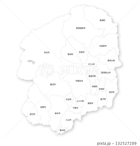 栃木県と市町村の白地図 栃木県と市町村の白地図 132527289