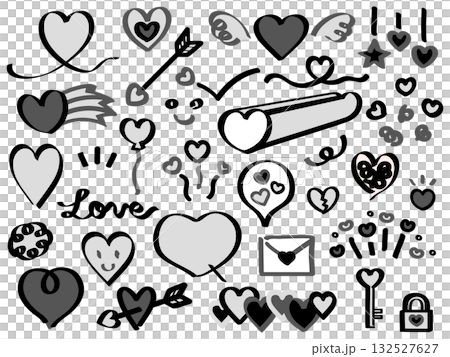 Hand drawn monochrome illustration of heart icon set 132527627