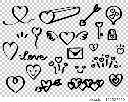 黒いマーカーラインのハートのアイコンセット 黒いマーカーラインのハートのアイコンセット 132527630