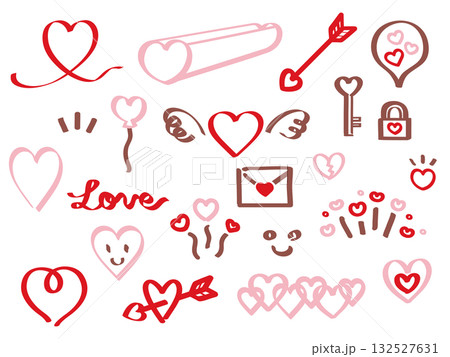 マーカーで描いたカラーのハートのアイコンセット マーカーで描いたカラーのハートのアイコンセット 132527631