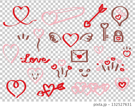 マーカーで描いたカラーのハートのアイコンセット マーカーで描いたカラーのハートのアイコンセット 132527631