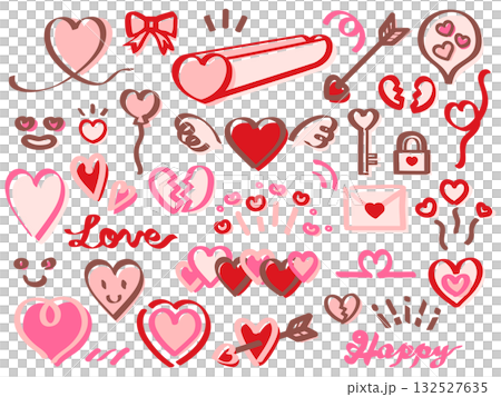 手繪心形圖示集彩色插圖 132527635