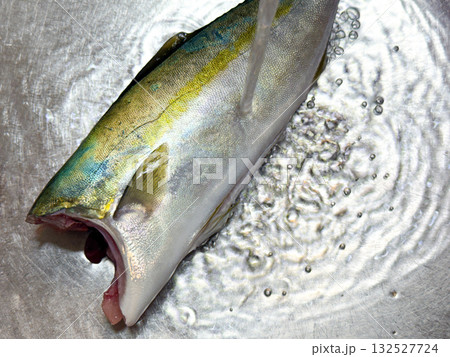 新鮮なハマチの下処理と洗浄風景 132527724
