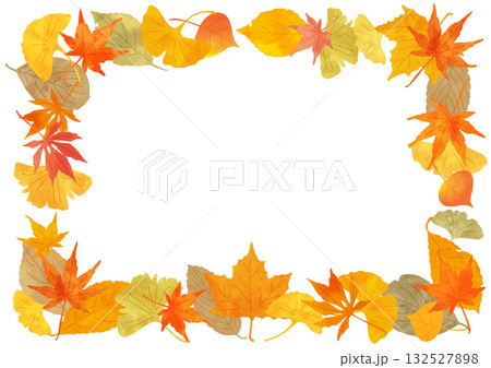 色とりどりに紅葉した落ち葉の長方形フレーム ぬくもりのある手描き水彩風ベクターイラスト 色とりどりに紅葉した落ち葉の長方形フレーム ぬくもりのある手描き水彩風ベクターイラスト 132527898