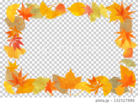 色とりどりに紅葉した落ち葉の長方形フレーム ぬくもりのある手描き水彩風ベクターイラスト 色とりどりに紅葉した落ち葉の長方形フレーム ぬくもりのある手描き水彩風ベクターイラスト 132527898