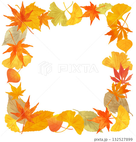 色とりどりに紅葉した落ち葉の正方形フレーム ぬくもりのある手描き水彩風ベクターイラスト 色とりどりに紅葉した落ち葉の正方形フレーム ぬくもりのある手描き水彩風ベクターイラスト 132527899
