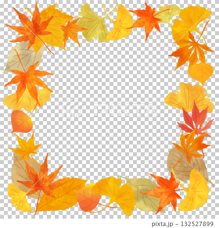 色とりどりに紅葉した落ち葉の正方形フレーム ぬくもりのある手描き水彩風ベクターイラスト 色とりどりに紅葉した落ち葉の正方形フレーム ぬくもりのある手描き水彩風ベクターイラスト 132527899
