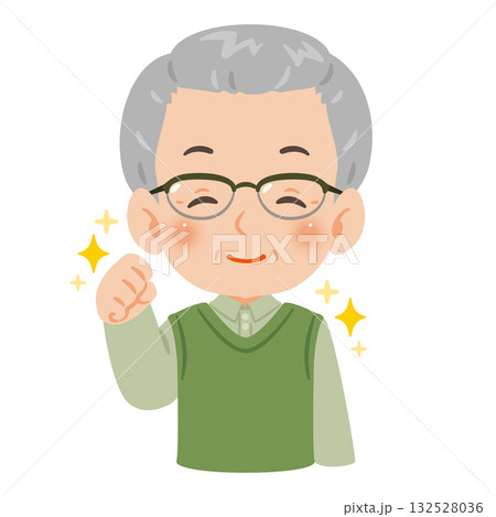 元気で笑顔なシニア男性　上半身イラスト 132528036