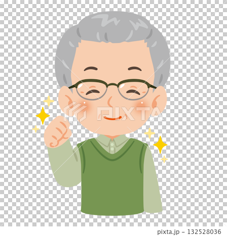 元気で笑顔なシニア男性　上半身イラスト 132528036