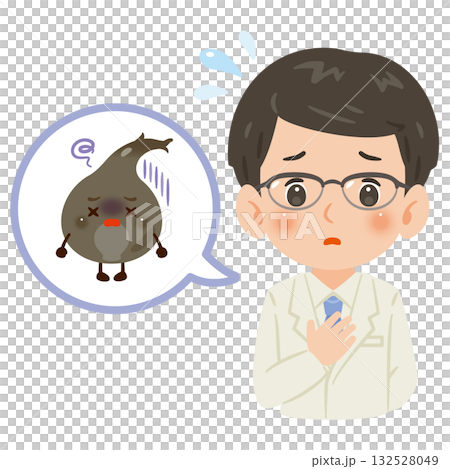 Unhealthy hair root character and a male doctor in a white coat, upper body illustration 132528049