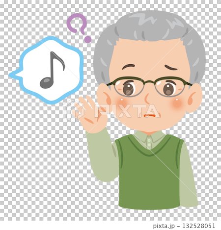 聽力障礙老年男子上半身插圖 132528051