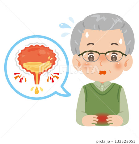 尿もれ悩むシニア男性 上半身イラスト 尿もれ悩むシニア男性 上半身イラスト 132528053