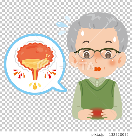 尿もれ悩むシニア男性 上半身イラスト 尿もれ悩むシニア男性 上半身イラスト 132528053