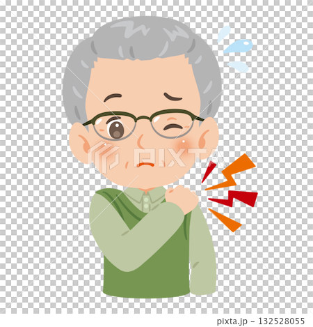 肩こりに悩むシニア男性　上半身イラスト 132528055