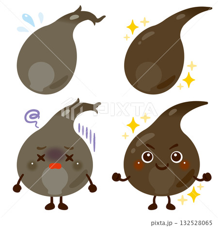 元気がない毛根のキャラクターと元気で艶のある毛根のキャラクター 132528065