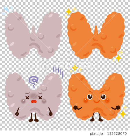 A character with a sluggish thyroid gland and a character with a healthy thyroid gland A character with a sluggish thyroid gland and a character with a healthy thyroid gland 132528070