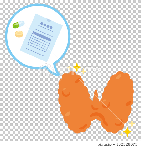 Illustration of a healthy thyroid gland with medication Illustration of a healthy thyroid gland with medication 132528075