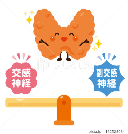 バランスの取れた自律神経と健康的な甲状腺のキャラクターイラスト 132528084