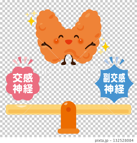 バランスの取れた自律神経と健康的な甲状腺のキャラクターイラスト 132528084