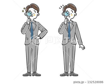 虫眼鏡をのぞくビジネスマン　全身　ベクター 132528086