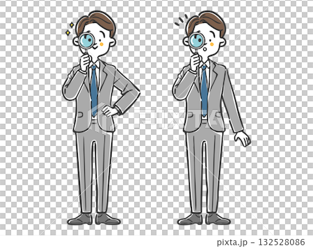 虫眼鏡をのぞくビジネスマン　全身　ベクター 132528086