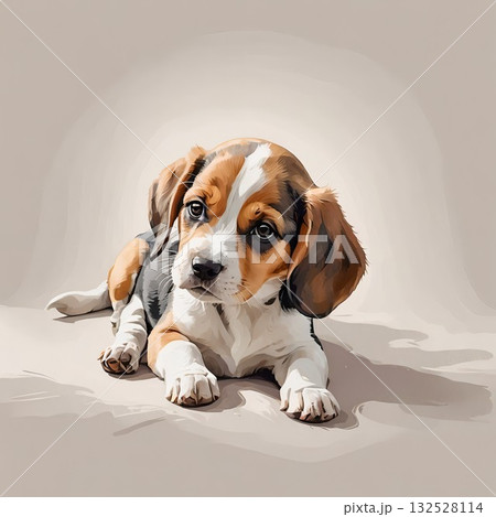 ビーグルの子犬が寝そべる可愛いイラスト 132528114