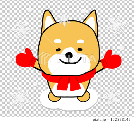 下雪天,柴犬很高興能戴著紅色手套和圍巾。 下雪天,柴犬很高興能戴著紅色手套和圍巾。 132528145