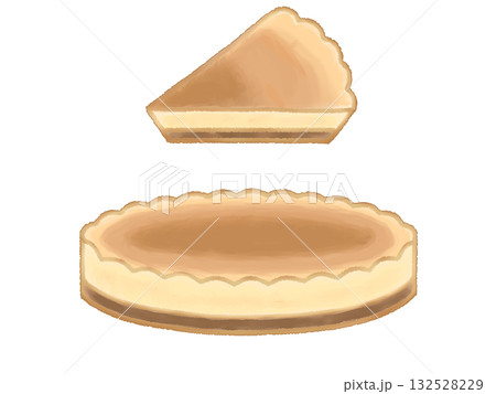 ベイクドチーズケーキのイラスト ホール&カット ベイクドチーズケーキのイラスト ホール&カット 132528229