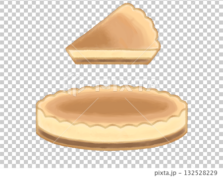 ベイクドチーズケーキのイラスト ホール&カット ベイクドチーズケーキのイラスト ホール&カット 132528229