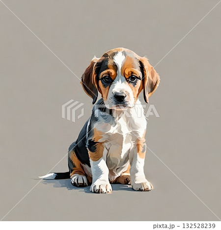 かわいくおすわりしたビーグルの子犬 132528239