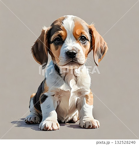 ビーグルの子犬がじっと座るポーズ 132528240