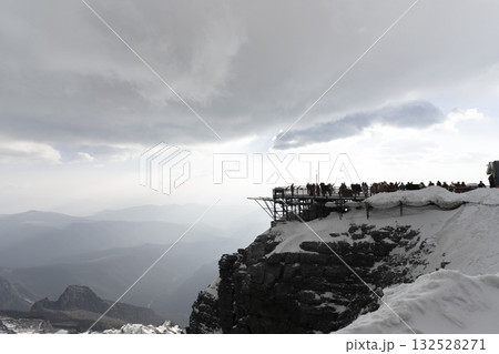 Beautiful view of Jade Dragon Snow Mountain (or Mt. Yulong) in Yulong Naxi Autonomous County, Lijiang, in Yunnan province, China. 132528271