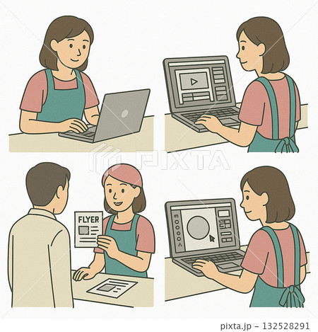 就労支援　職業訓練　軽作業など訓練内容のイラスト 132528291