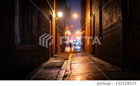 雨の都会 夜の路地 濡れた道路 雨の都会 夜の路地 濡れた道路 132528525