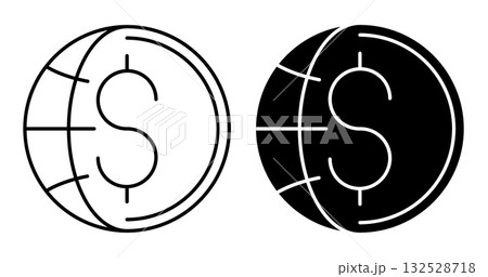 Linear icon. Dollar sign of global financial system against the background of globe. Simple vector isolated on white background 132528718