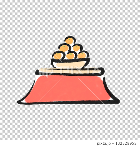墨絵のシンプルなこたつとみかん 冬休み 手描き 墨絵のシンプルなこたつとみかん 冬休み 手描き 132528955