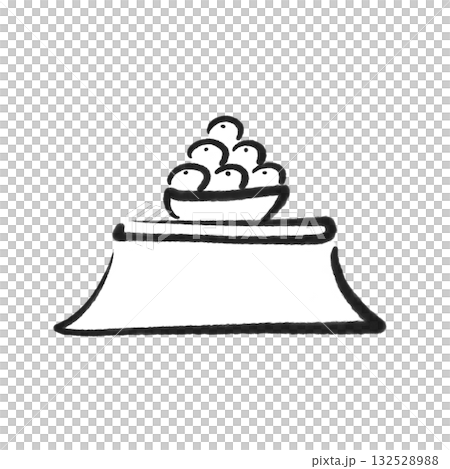 Simple ink painting of a kotatsu and mandarin oranges, winter vacation, hand-drawn, monochrome Simple ink painting of a kotatsu and mandarin oranges, winter vacation, hand-drawn, monochrome 132528988