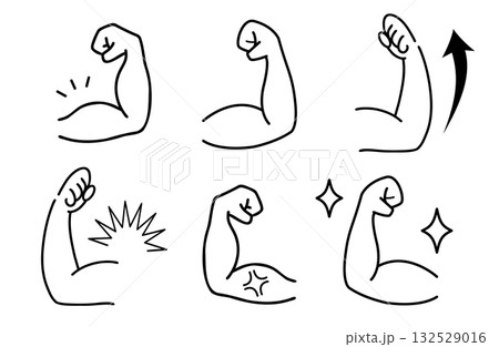 力こぶアイコンセット（線画） 132529016