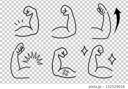 力こぶアイコンセット（線画） 132529016