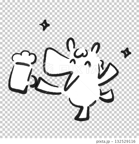 ビールで乾杯する笑顔の馬 新年会 お祝い 墨絵 モノクロ ビールで乾杯する笑顔の馬 新年会 お祝い 墨絵 モノクロ 132529116