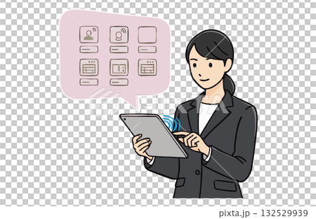 Businesswoman operating a tablet (upper body, simple color) Businesswoman operating a tablet (upper body, simple color) 132529939