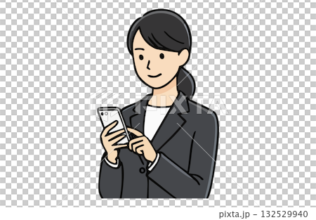 Businesswoman operating a smartphone (upper body, simple color) Businesswoman operating a smartphone (upper body, simple color) 132529940