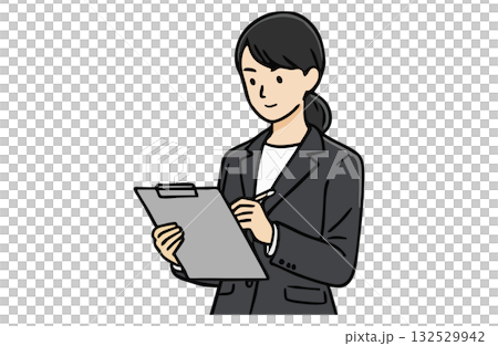 職業婦女正在填寫文件板(上半身,純色) 職業婦女正在填寫文件板(上半身,純色) 132529942