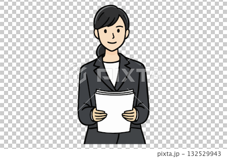 女商人正在分發一疊文件（上半身像，純色） 132529943