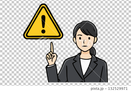 一位女商人舉起食指發出警告，旁邊有一個禁止圖標（上半身，純色） 132529971