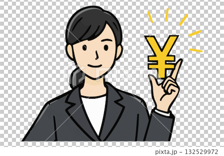 手持金錢圖示的職業女性（上半身，純色） 132529972