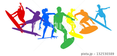 Surfer Surfboard Surfers Men Women Silhouettes Surfer Surfboard Surfers Men Women Silhouettes 132530389